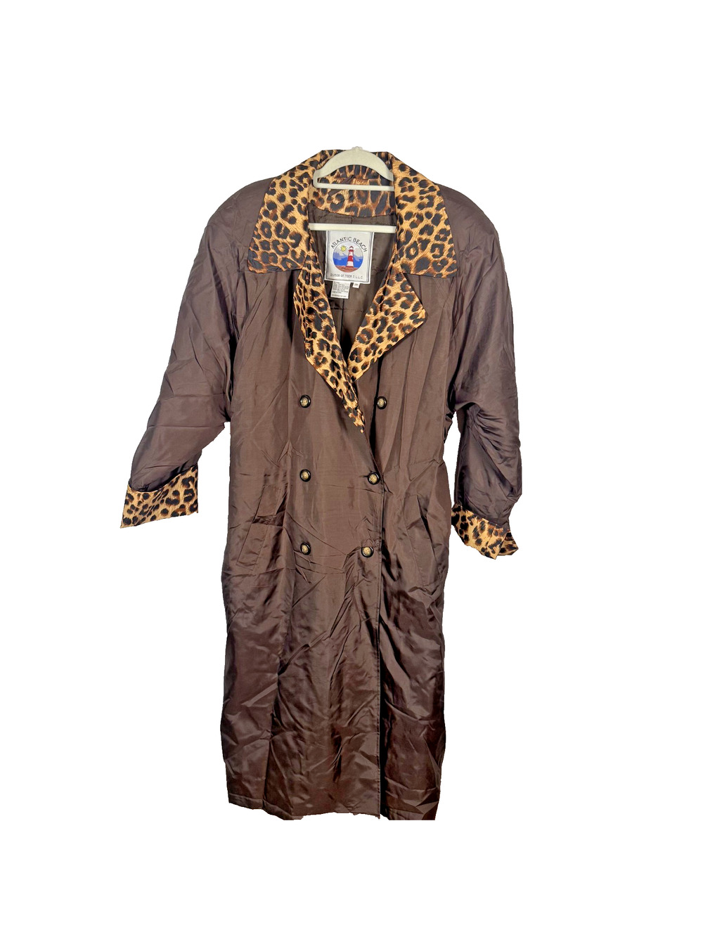 Vintage Atlantic Beach Trench Coat 2X Brown Silk Double Breasted Pockets Belted
